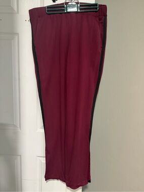 Burgundy Ponte Pants with Black Side Stripe